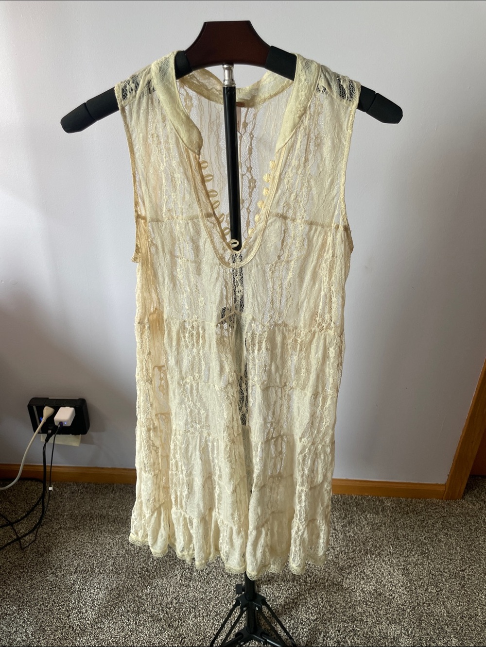 Free People Ivory Lace Sleeveless Tunic